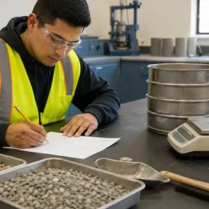 Certification candidate completing the written examination for the Aggregate Testing Technician Level 1 Written and Performance certification at ACI Carolinas.